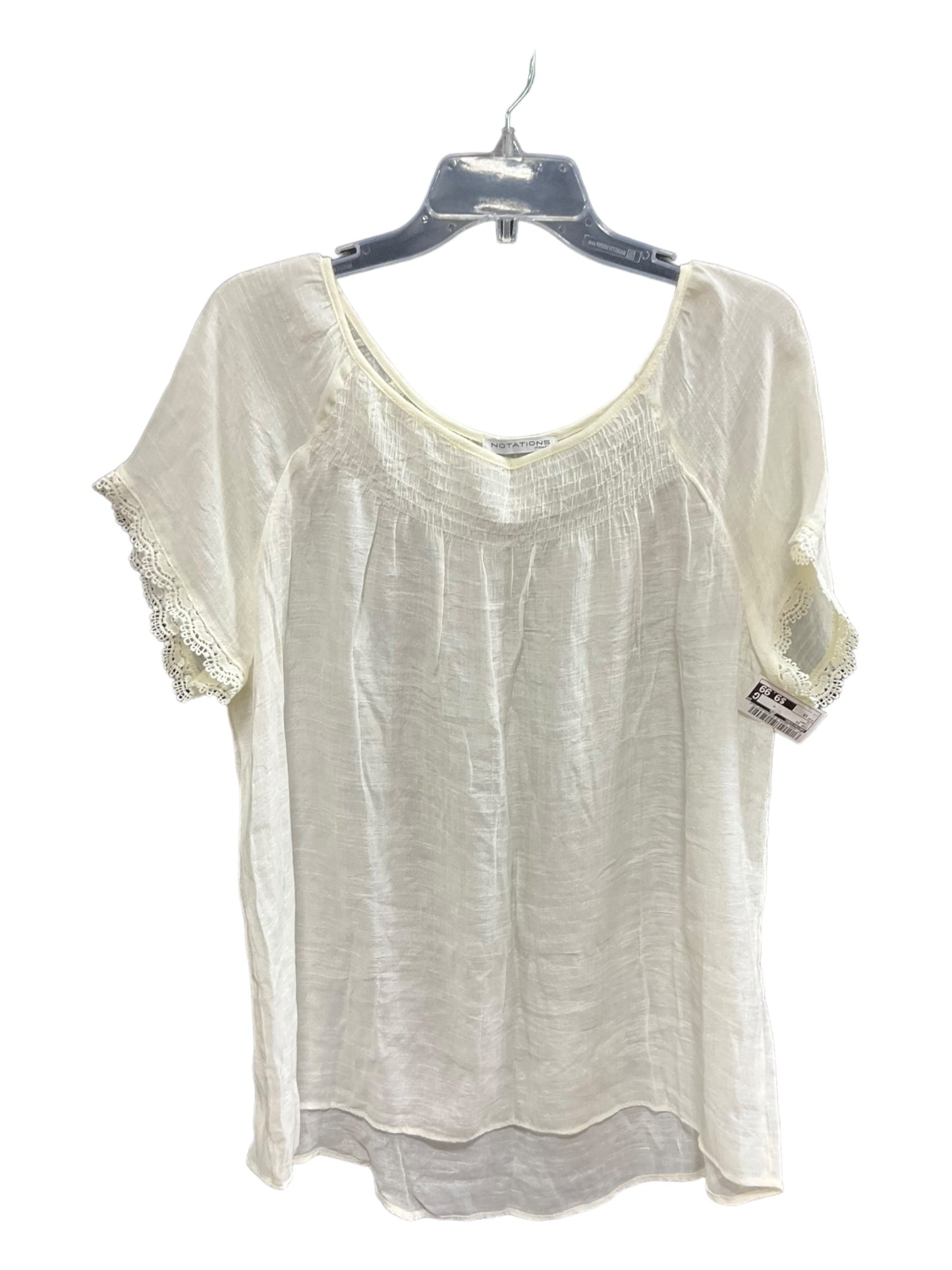 Ivory Top Short Sleeve Notations, Size 1x