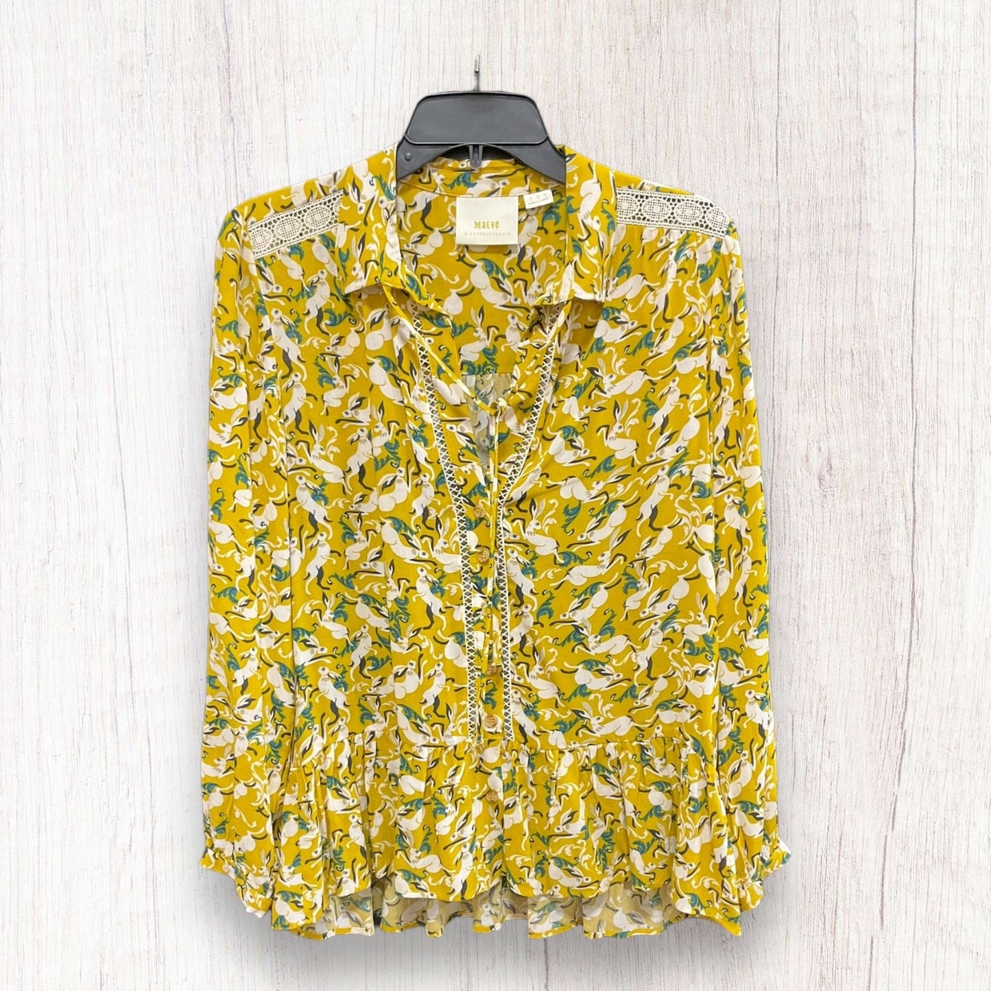 Top Long Sleeve By Maeve In Green & Yellow, Size: Xs