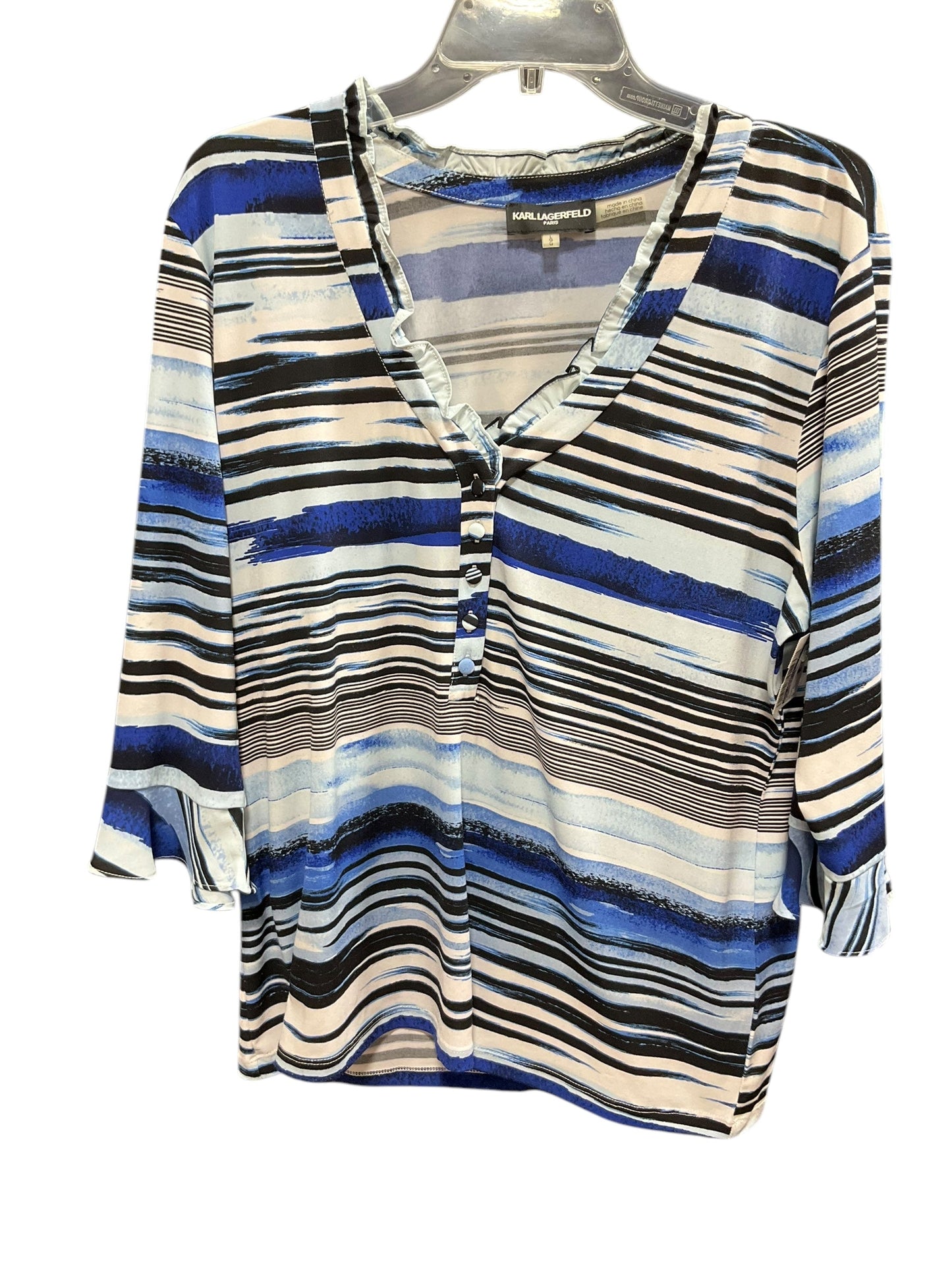 Top 3/4 Sleeve By Karl Lagerfeld In Blue, Size: L