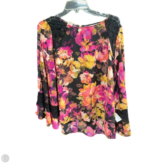 Top 3/4 Sleeve By Jennifer Lopez In Black & Pink, Size: M