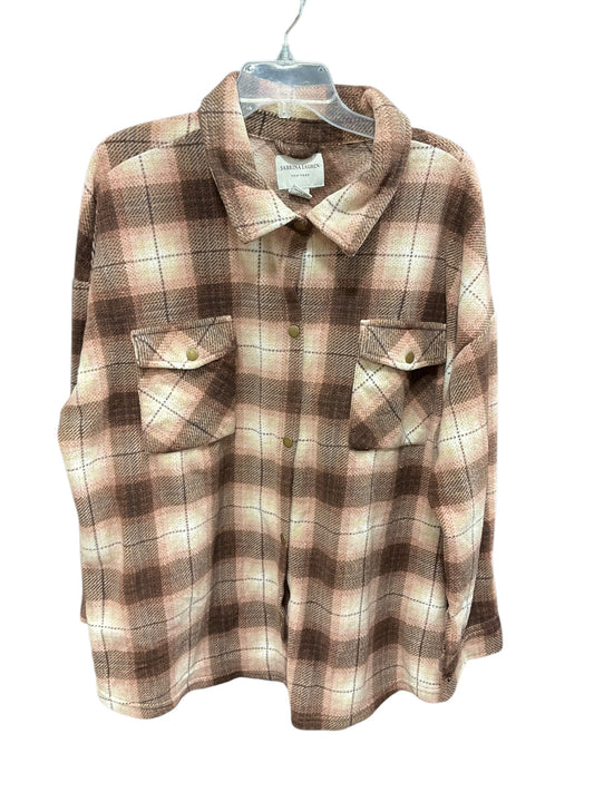 Jacket Shirt By Clothes Mentor In Brown & Pink, Size: 3x