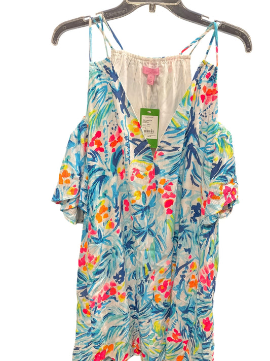 Top Short Sleeve Designer By Lilly Pulitzer In Blue & Pink, Size: M