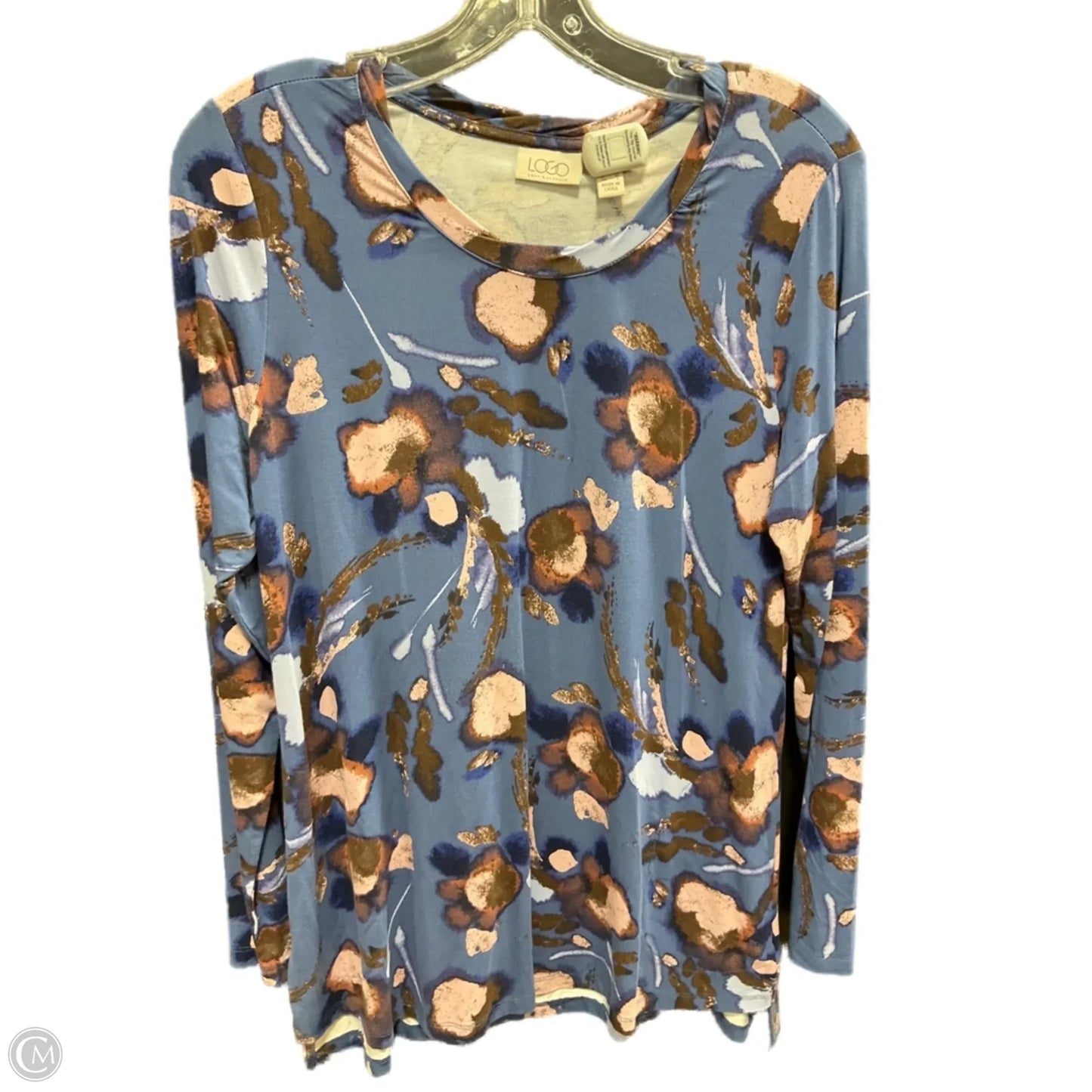 Top Long Sleeve By Logo In Blue, Size: S