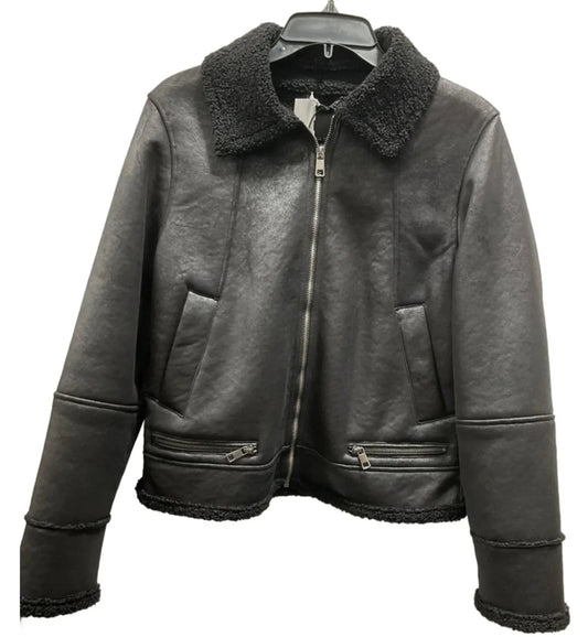 Coat Faux Fur & Sherpa By Banana Republic In Black, Size: M