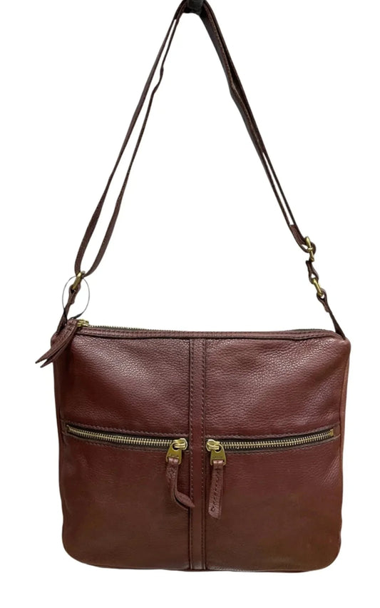Crossbody Leather By Fossil, Size: Medium
