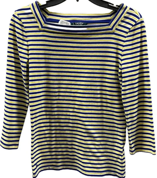 Top 3/4 Sleeve By Lauren By Ralph Lauren In Striped Pattern, Size: M