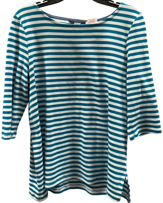 Top 3/4 Sleeve By Lands End In Striped Pattern, Size: L