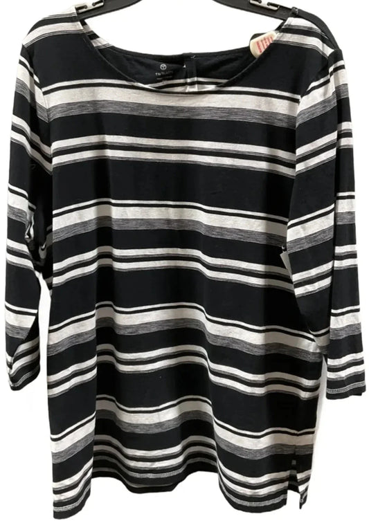 Top 3/4 Sleeve By Talbots In Black & White, Size: 2x