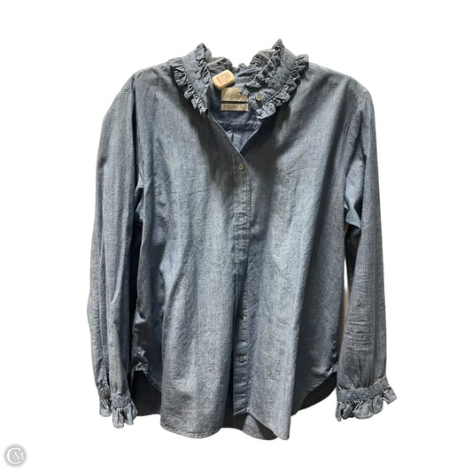 Blouse Long Sleeve By J. Crew In Blue, Size: 1x