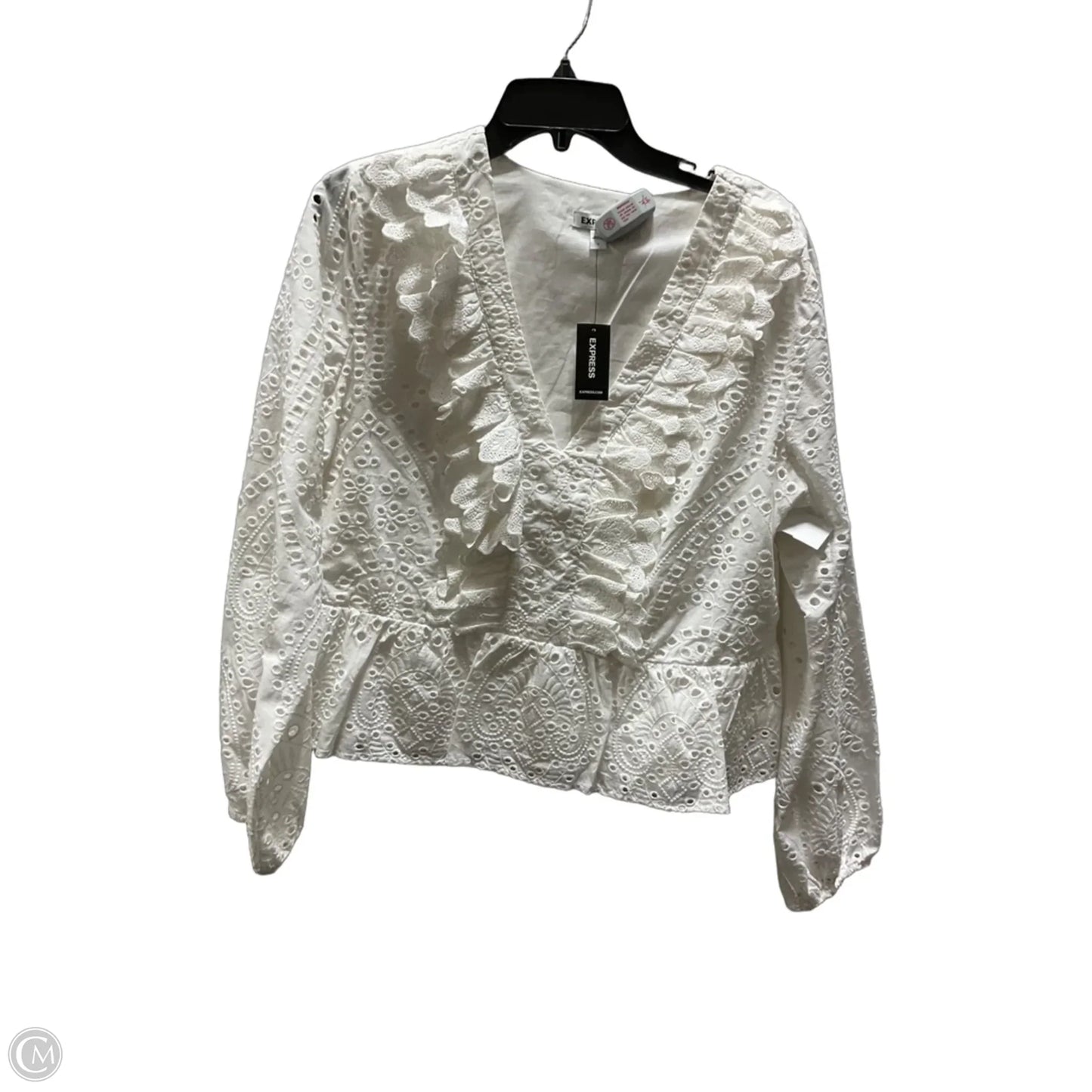 Top Long Sleeve By Express In White, Size: L