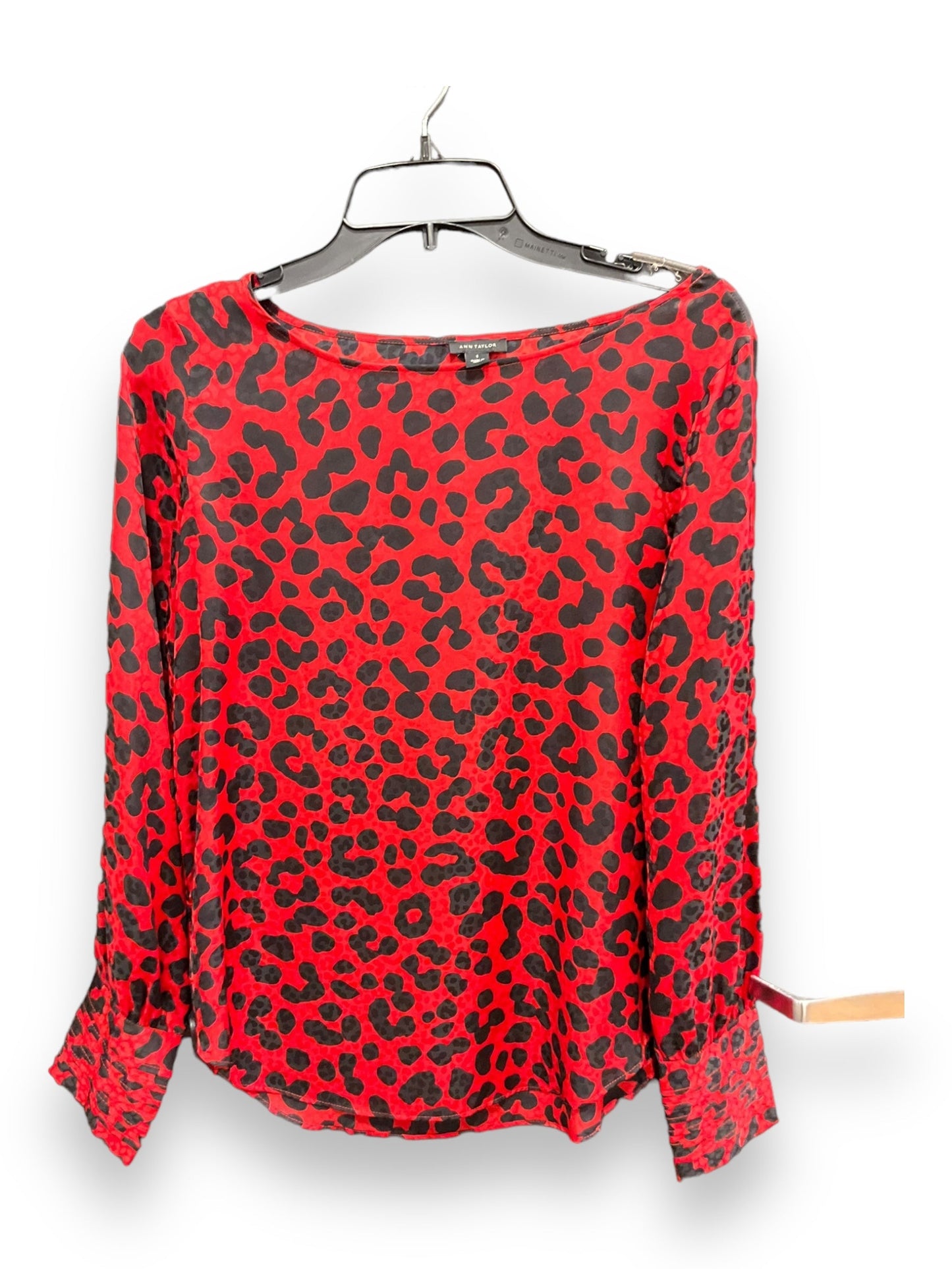 Red Black Top Long Sleeve Ann Taylor, Size S