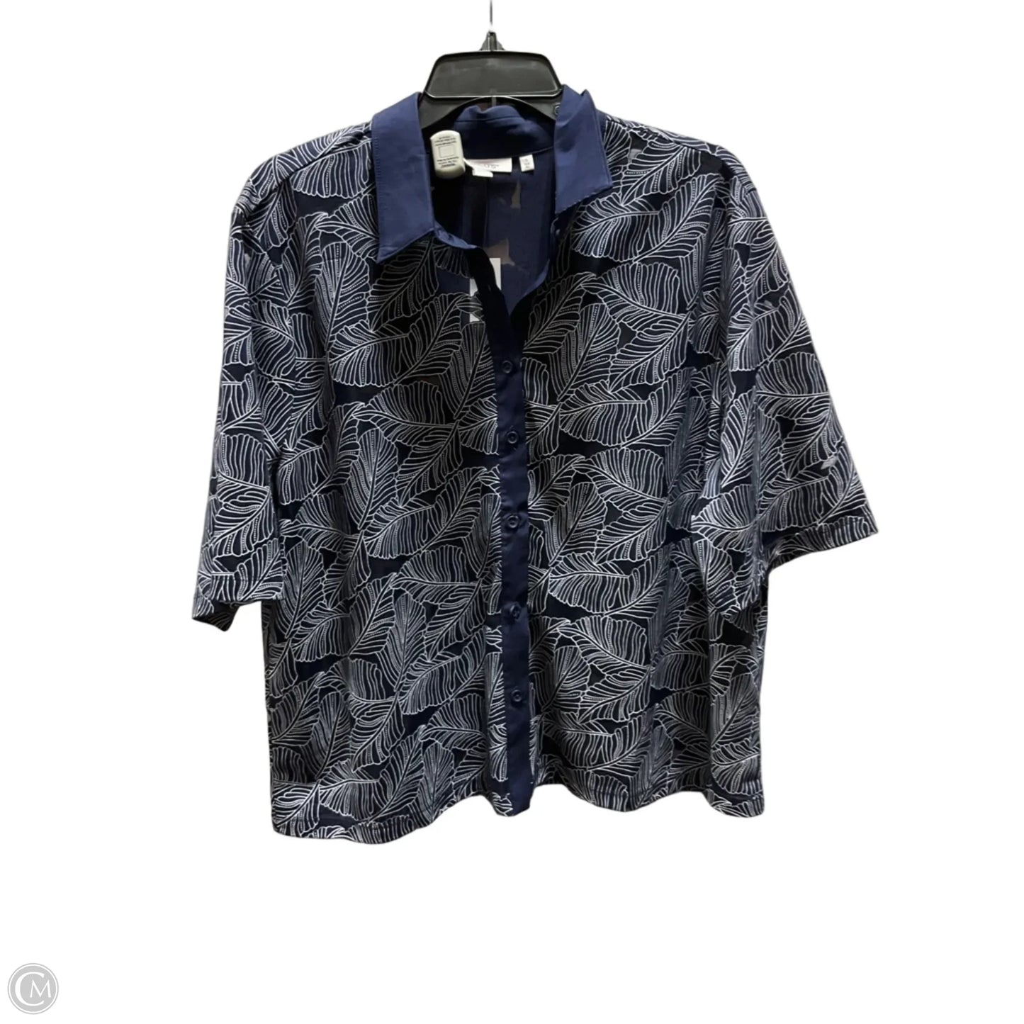 Blouse Short Sleeve By Chicos In Blue & White, Size: Xl