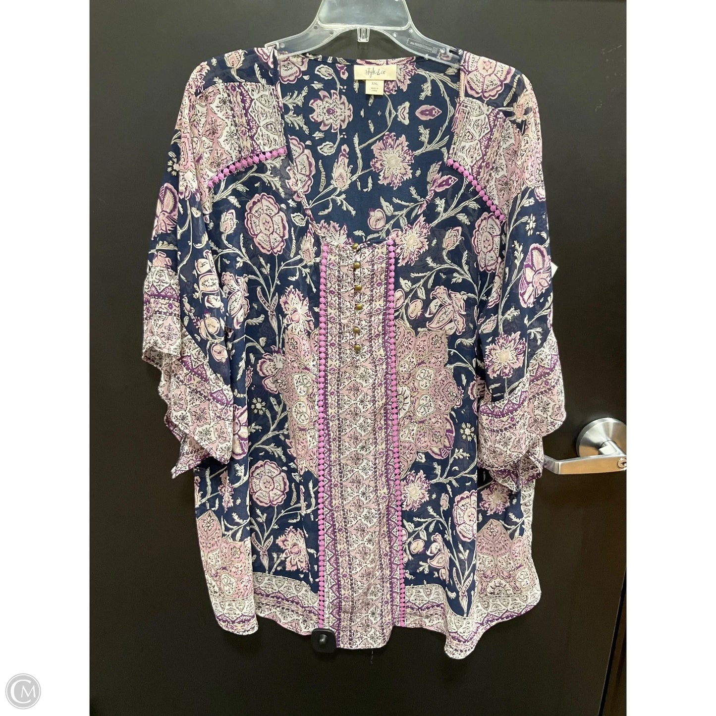 Top Short Sleeve By Style And Company In Flowered, Size: Xxl