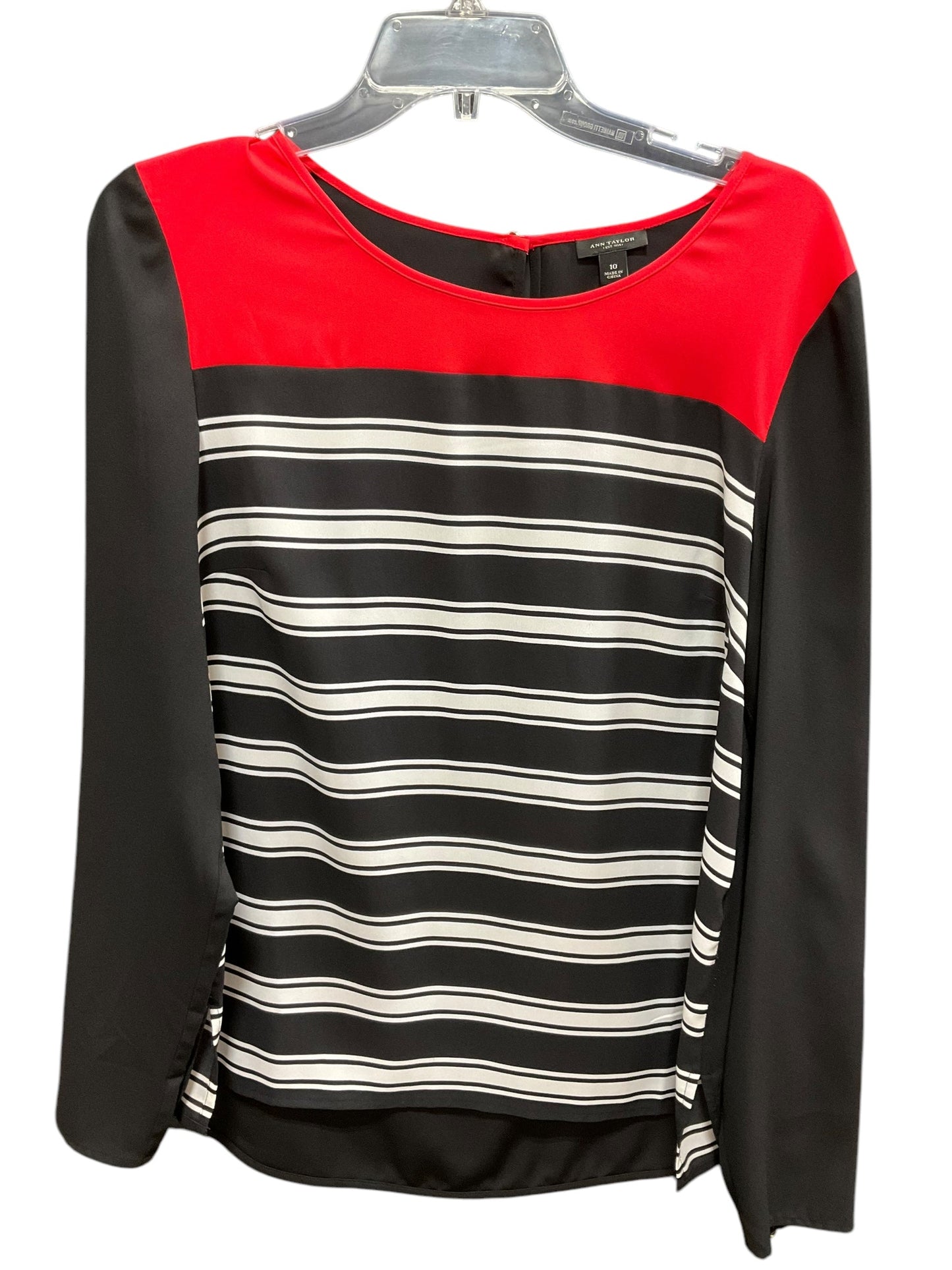 Top Long Sleeve By Ann Taylor In Black & Red, Size: 10