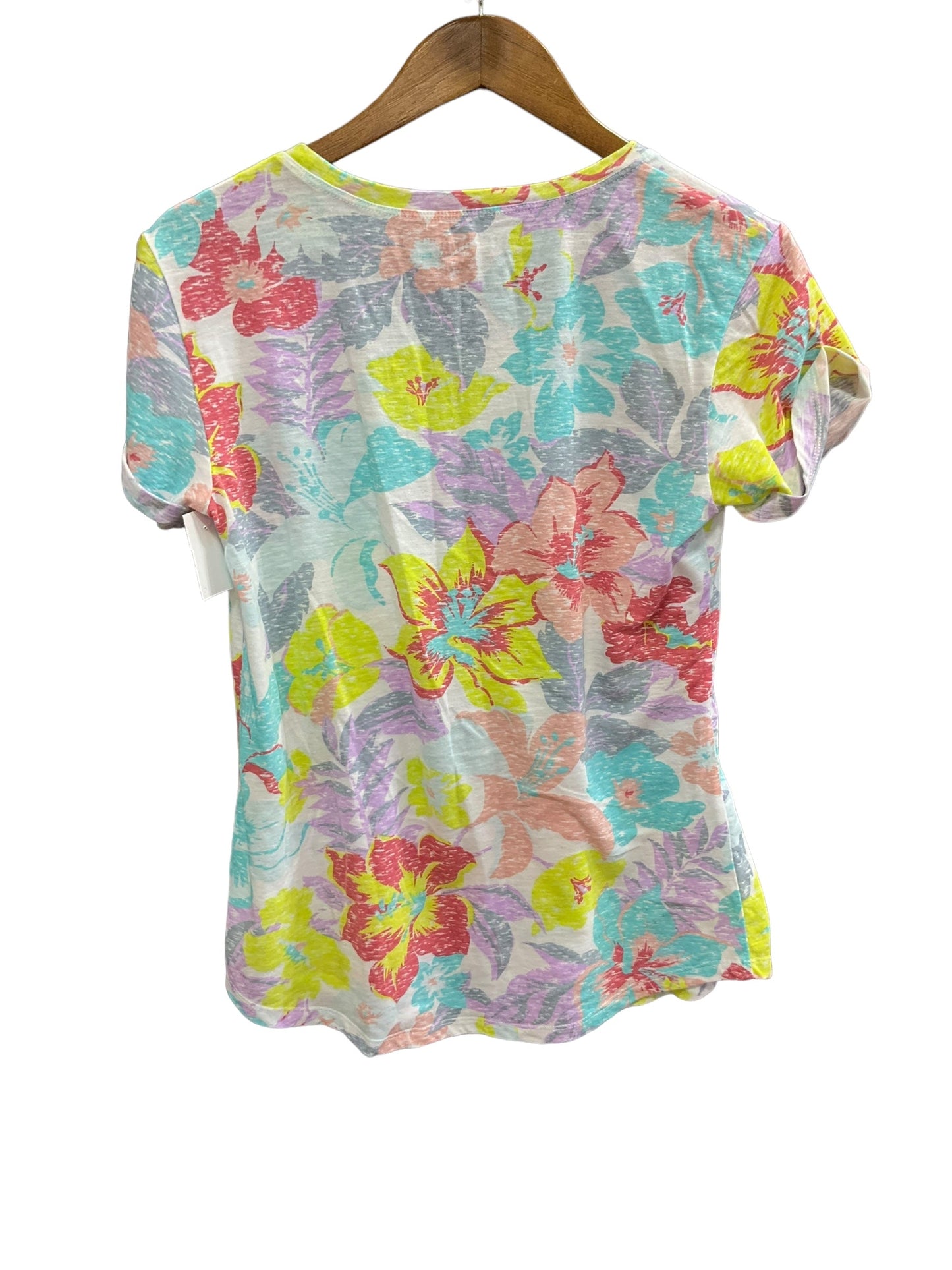 Floral Print Top Short Sleeve Basic Ana, Size S