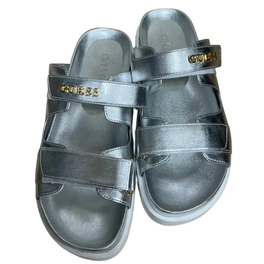 Sandals Flats By Guess In Silver, Size: 10