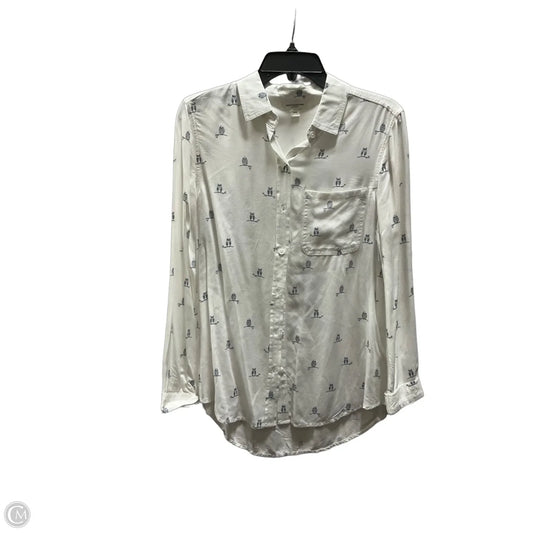 Blouse Long Sleeve By Beachlunchlounge In Blue & White, Size: M