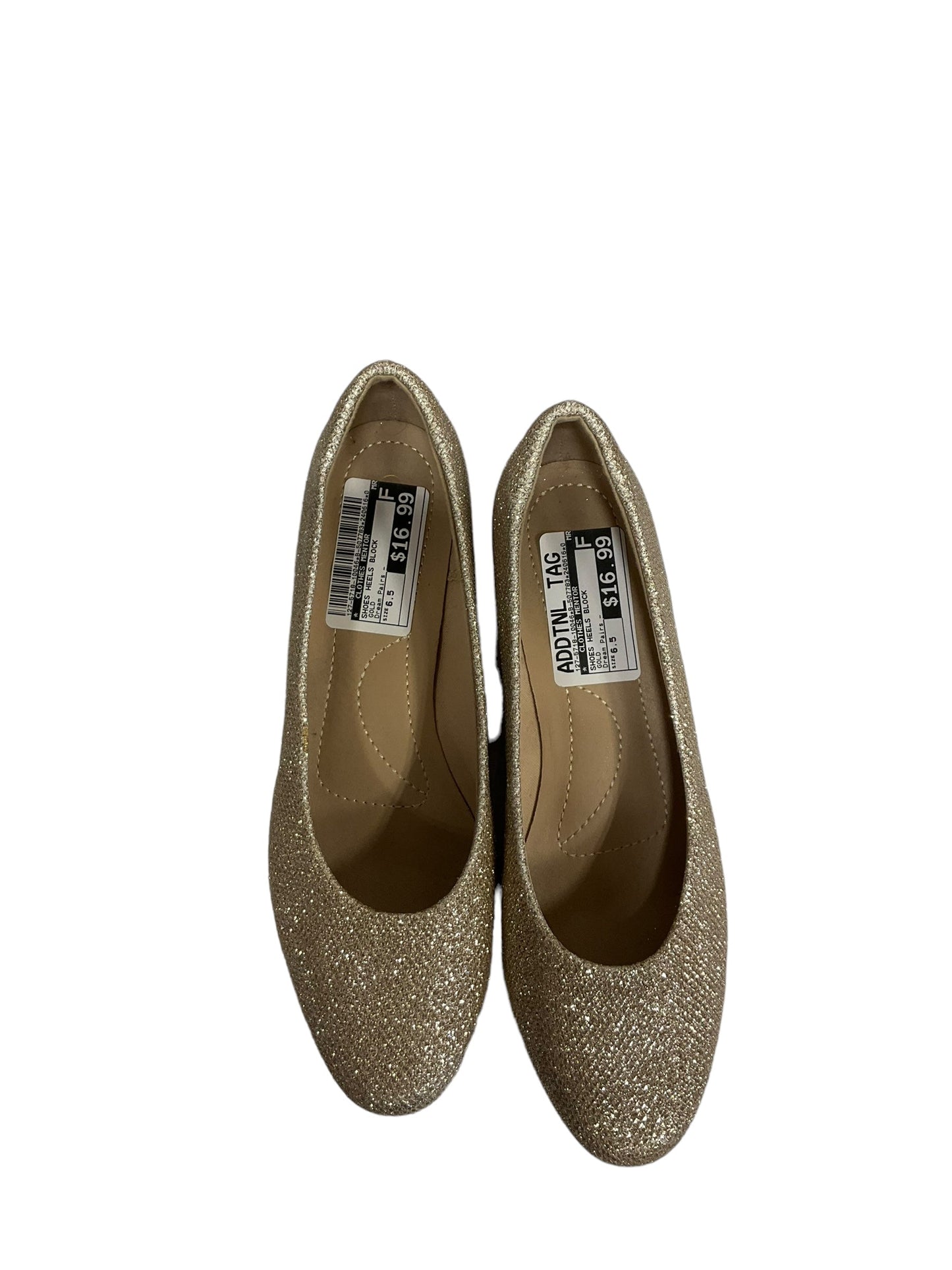 Gold Shoes Heels Block Clothes Mentor, Size 6.5