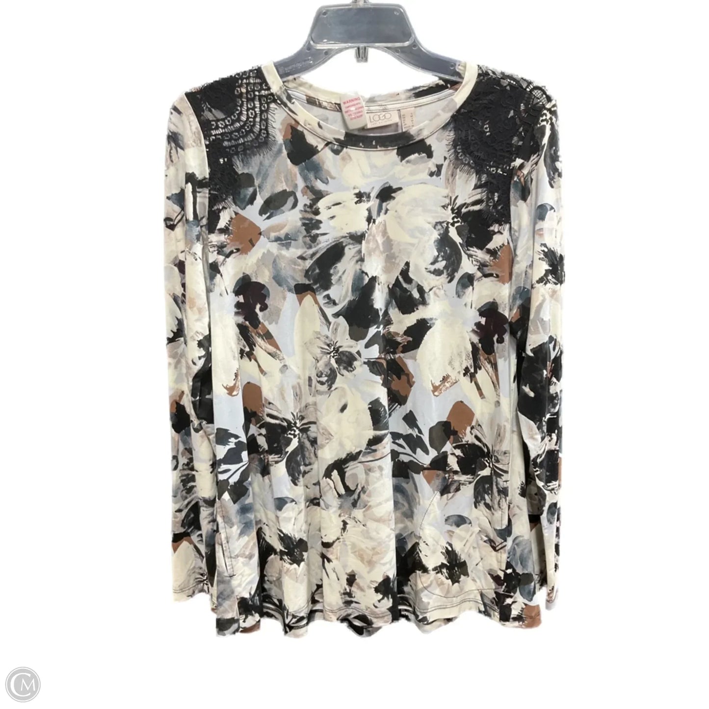 Top Long Sleeve By Logo In Black & Cream, Size: S