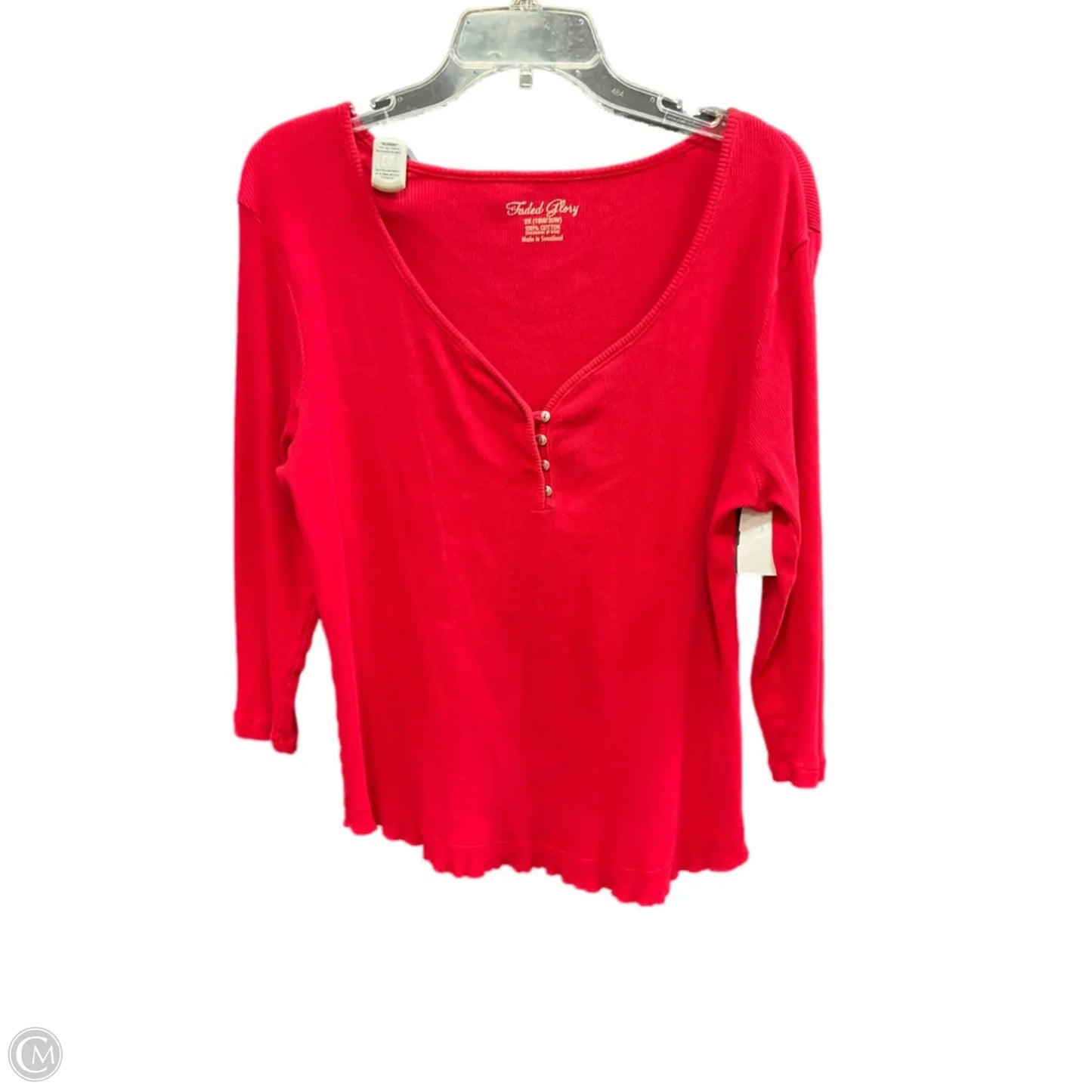 Top Long Sleeve By Faded Glory In Red, Size: 2x