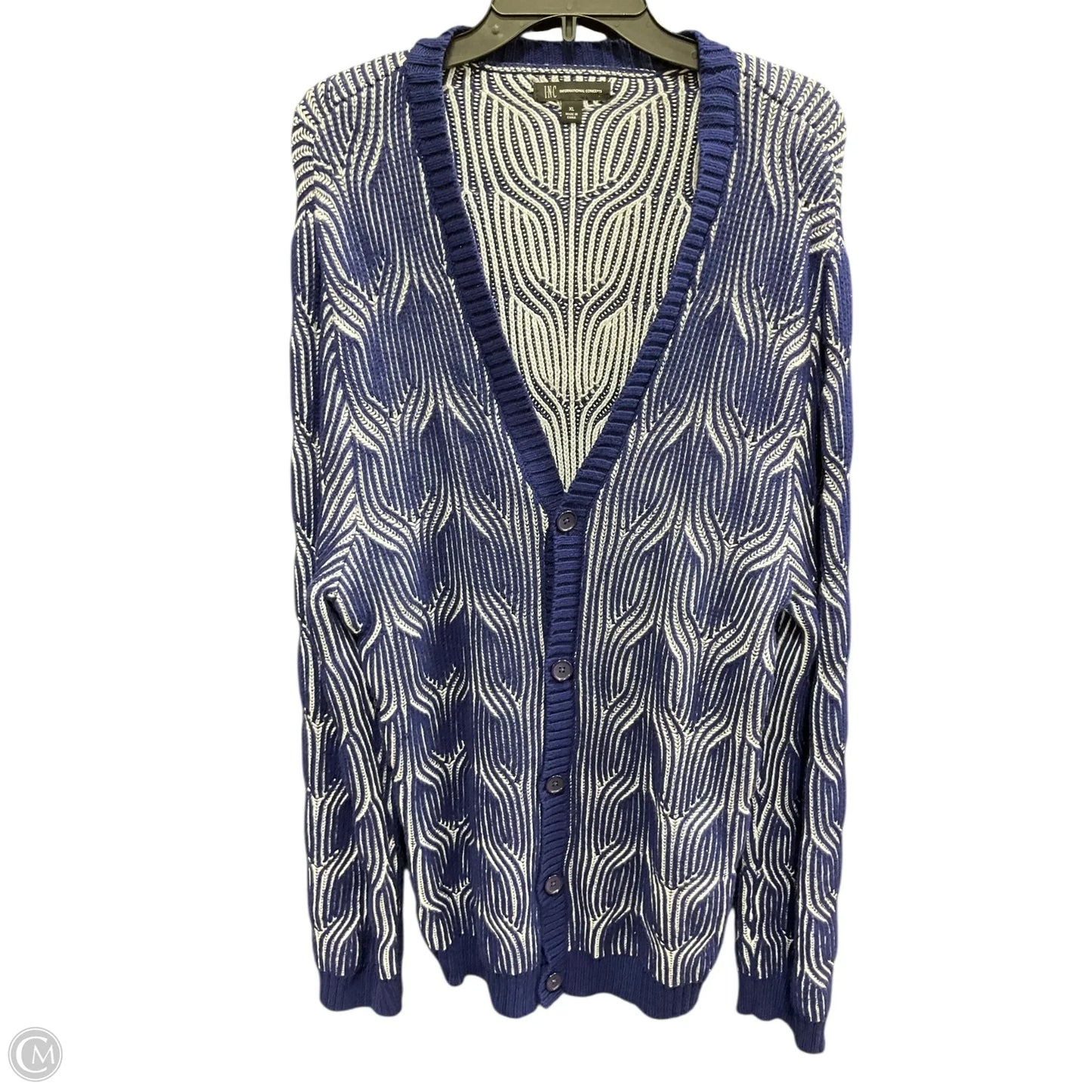 Sweater Cardigan By Inc In Blue & White, Size: Xl