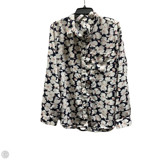 Blouse Long Sleeve By Skies Are Blue In Blue & Cream, Size: L