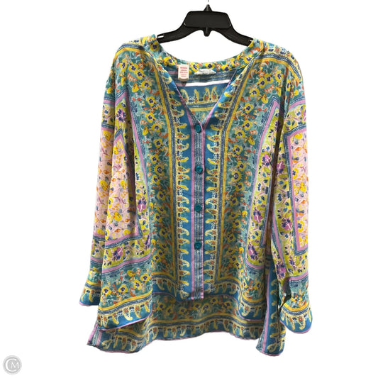 Top Long Sleeve By Cynthia Rowley In Purple & Yellow, Size: 1x