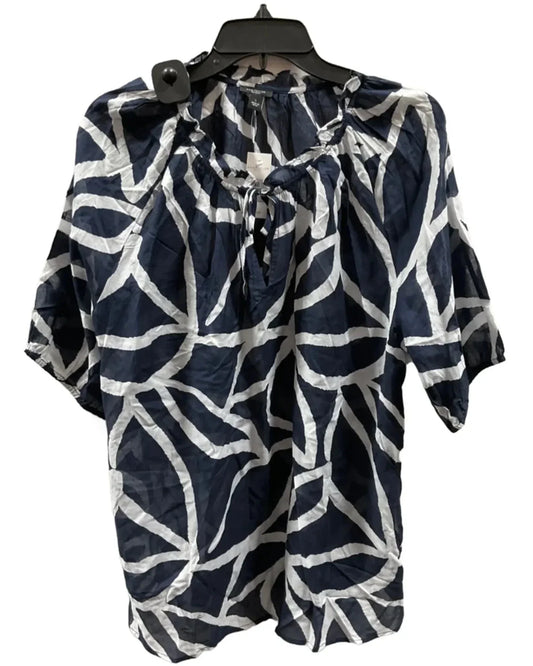 Top Short Sleeve By Ann Taylor In Blue & White, Size: L