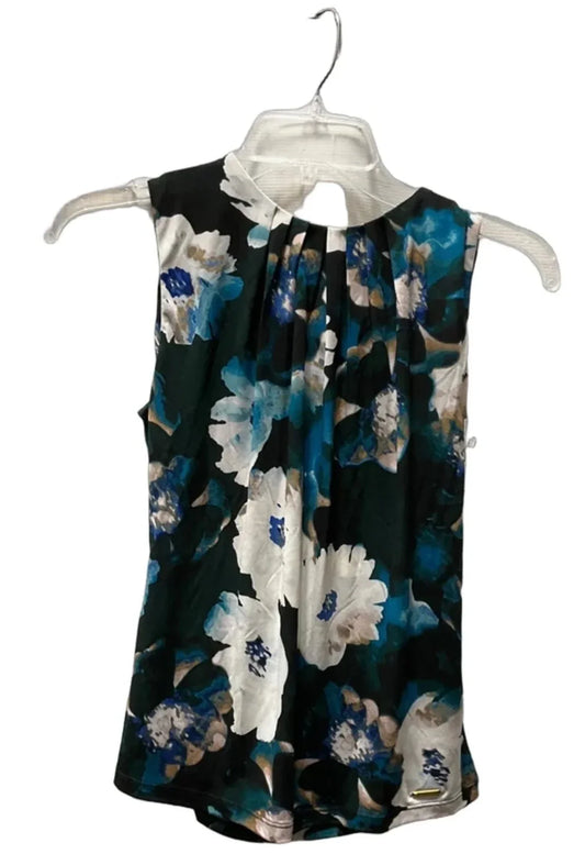 Top Sleeveless By Calvin Klein In Black & Green, Size: Xs