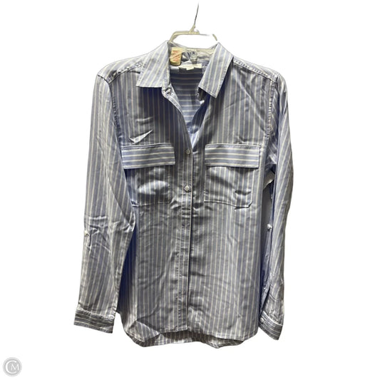 Blouse Long Sleeve By Beachlunchlounge In Blue & White, Size: S