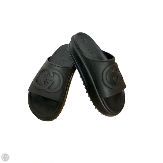 Sandals Luxury Designer By Gucci In Black, Size: 9