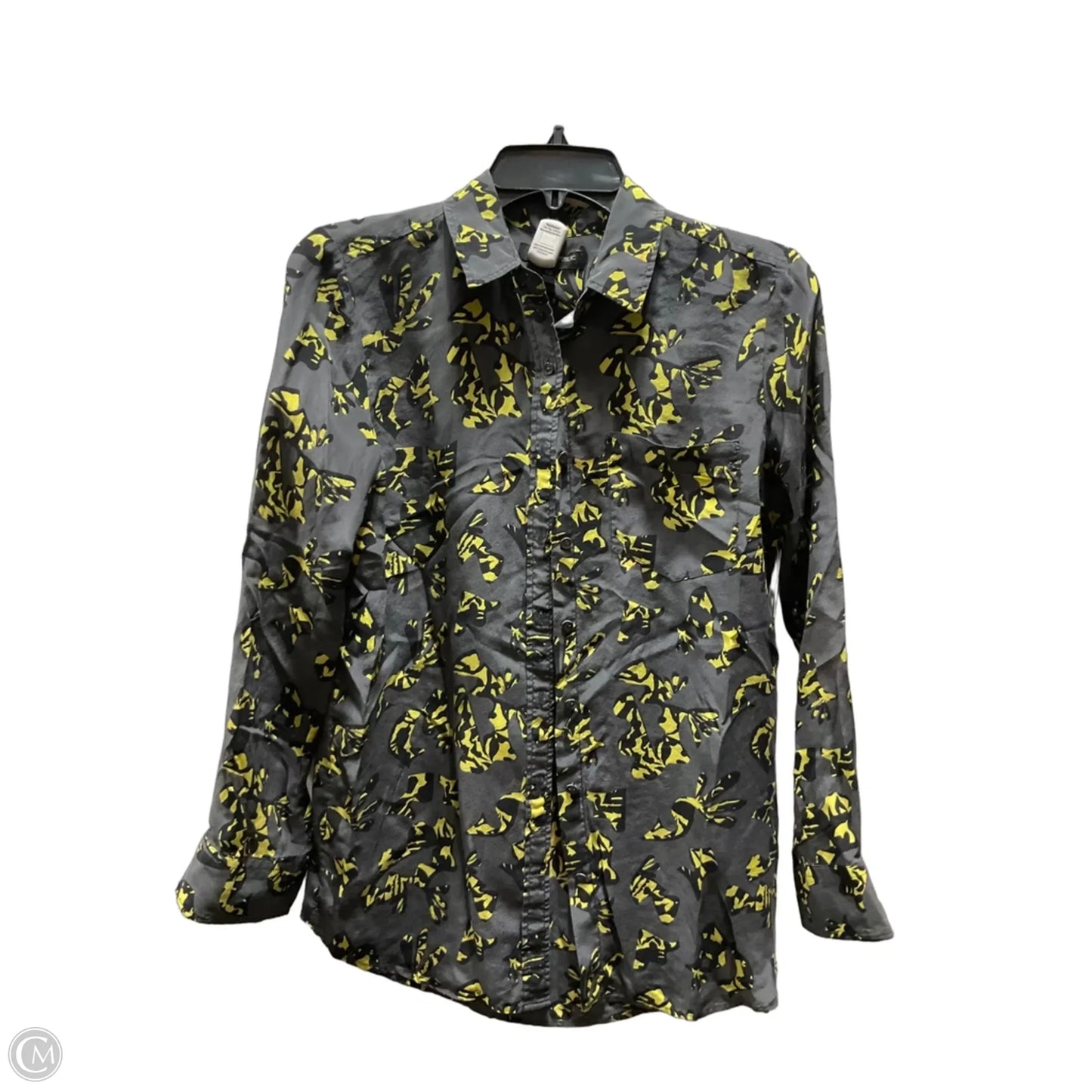 Blouse Long Sleeve By Banana Republic In Green & Grey, Size: Xs