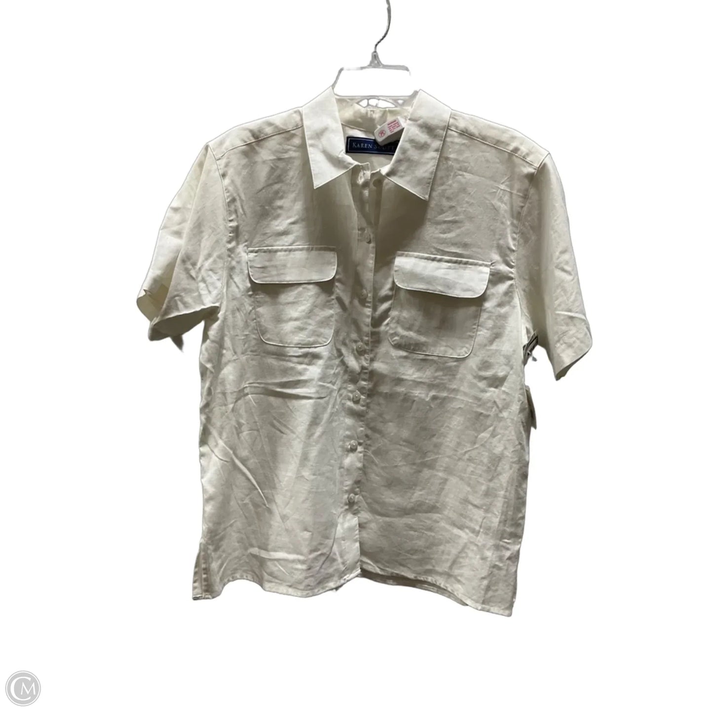 Blouse Short Sleeve By Karen Scott In Cream, Size: L