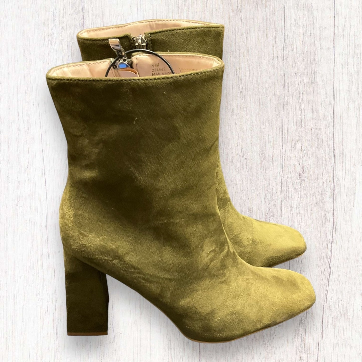 Olive Boots Ankle Heels Fashion Nova, Size 11