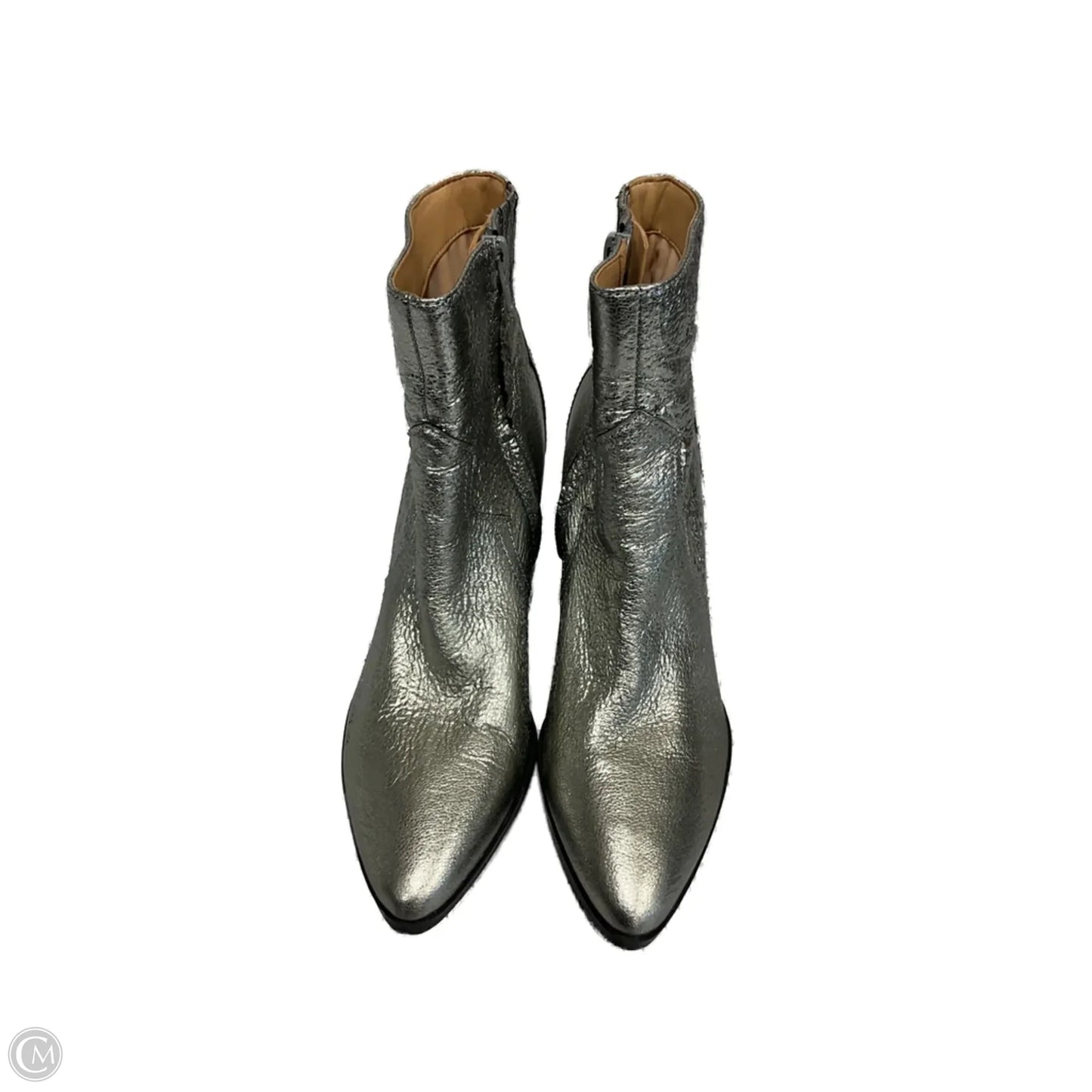 Boots Ankle Heels By Isaac Mizrahi In Silver, Size: 7