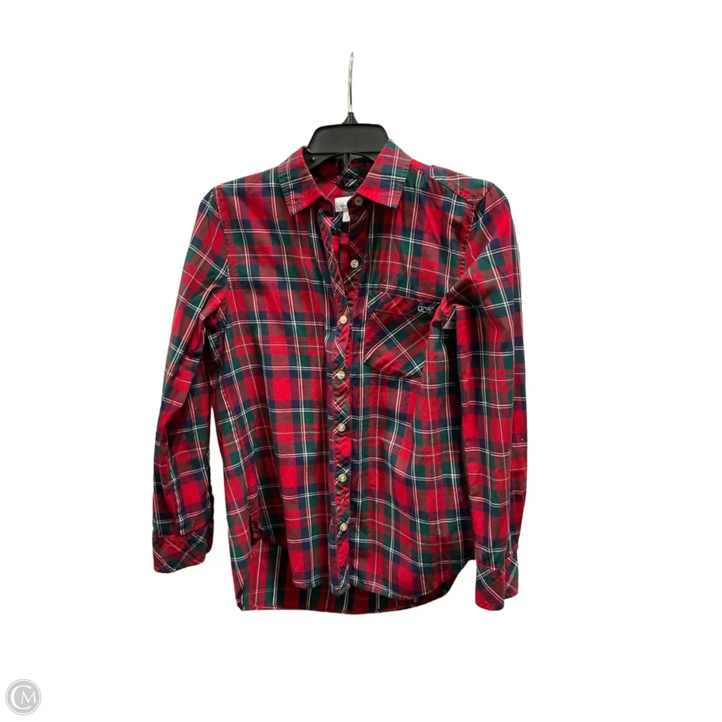 Blouse Long Sleeve By Vineyard Vines In Plaid Pattern, Size: Xs