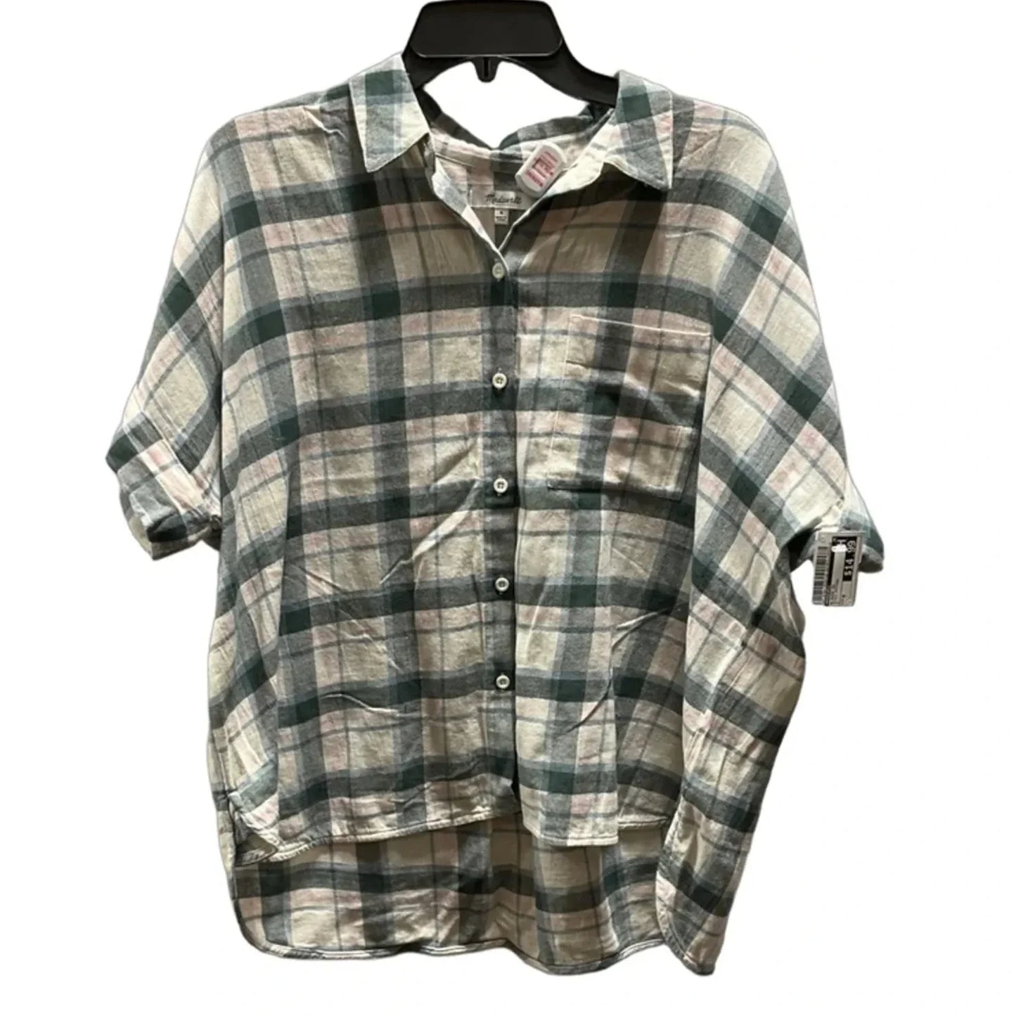 Blouse Short Sleeve By Madewell In Plaid Pattern, Size: M