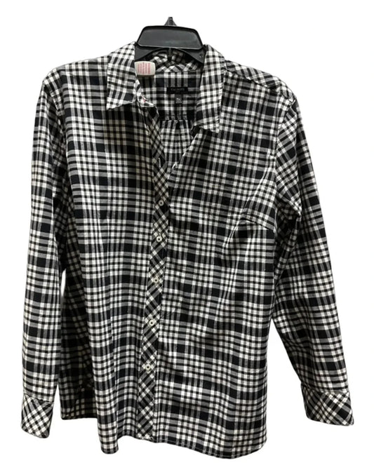 Blouse Long Sleeve By Talbots In Plaid Pattern, Size: Xl