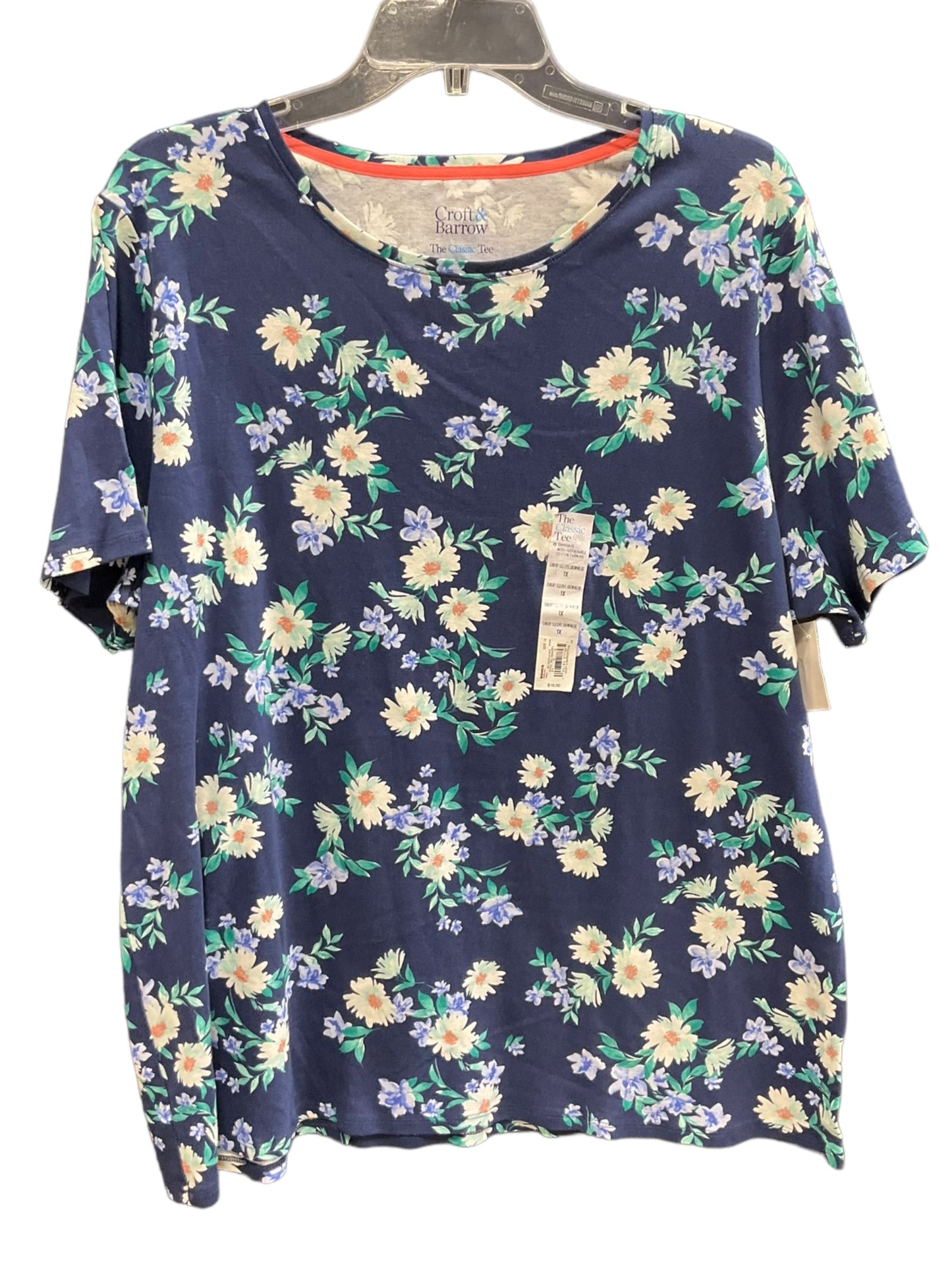 Floral Print Top Short Sleeve Basic Croft And Barrow, Size 1x