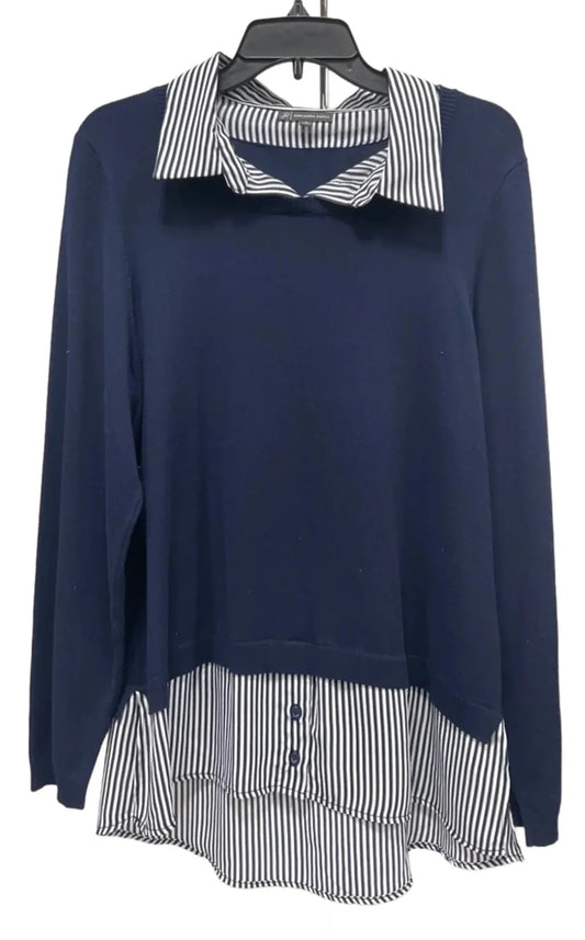 Top Long Sleeve By Adrianna Papell In Navy, Size: Xl