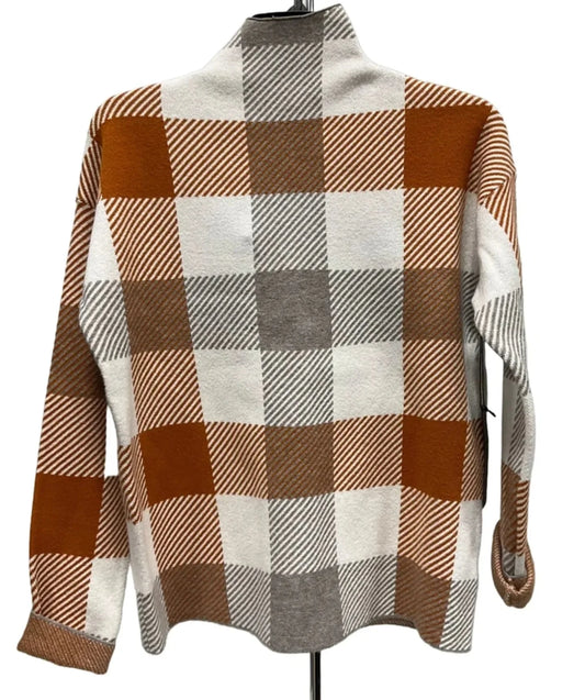 Top Long Sleeve By Tahari In Tan & White, Size: M