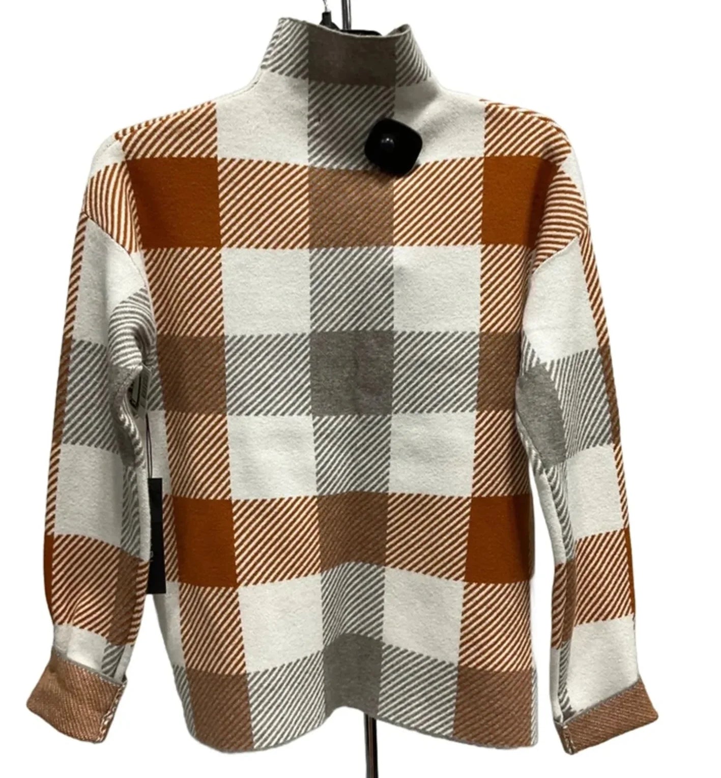 Top Long Sleeve By Tahari In Tan & White, Size: M