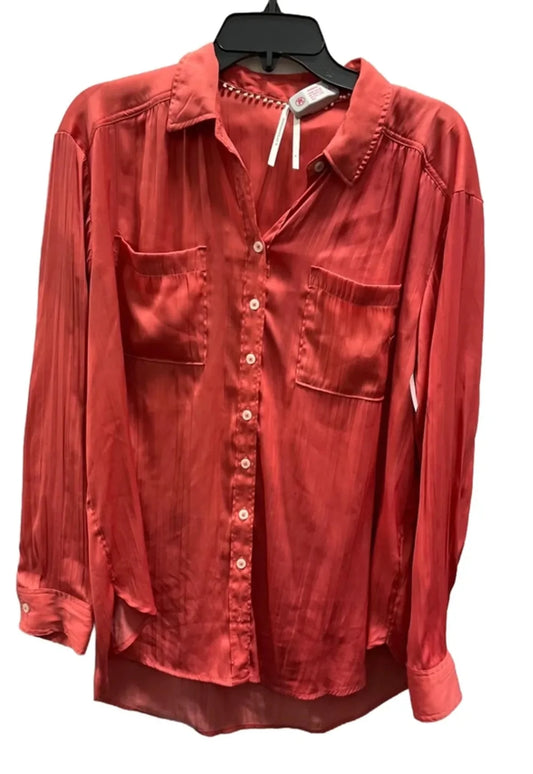 Blouse Long Sleeve By Anthropologie In Orange, Size: M