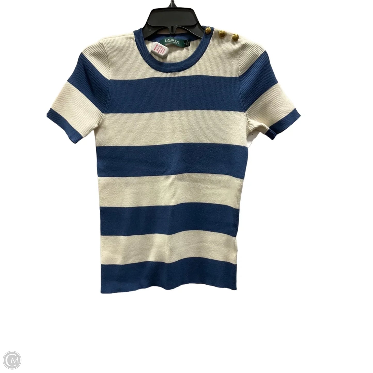 Top Short Sleeve By Lauren By Ralph Lauren In Striped Pattern, Size: M
