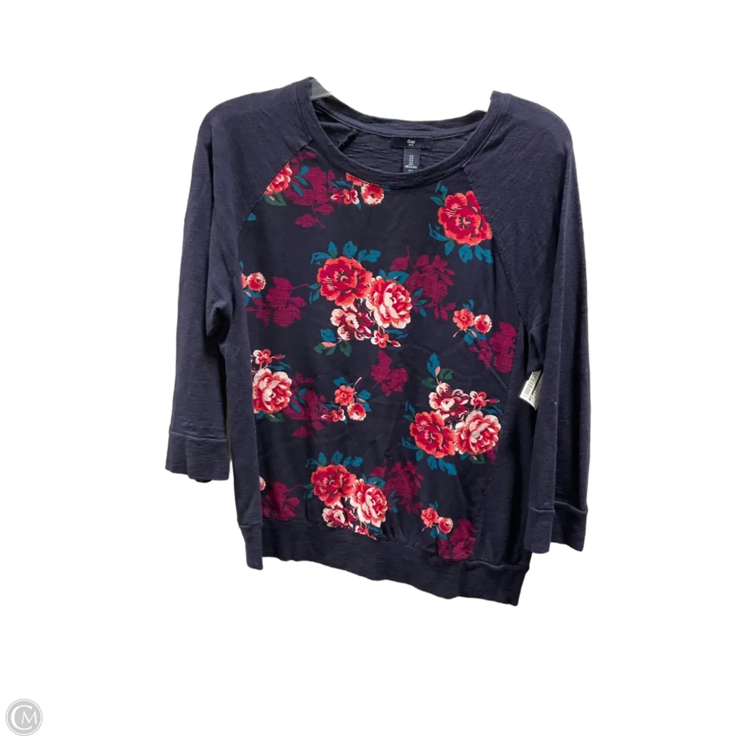 Top 3/4 Sleeve By Gap In Floral Print, Size: L