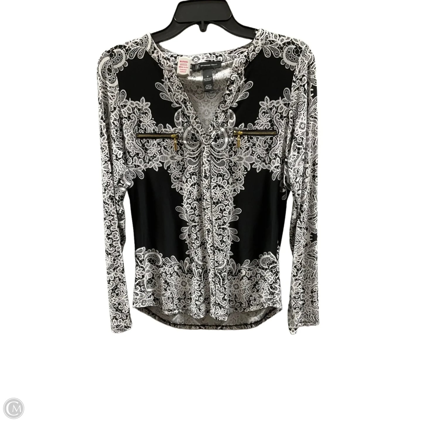 Top Long Sleeve By International Concepts In Black & White, Size: M