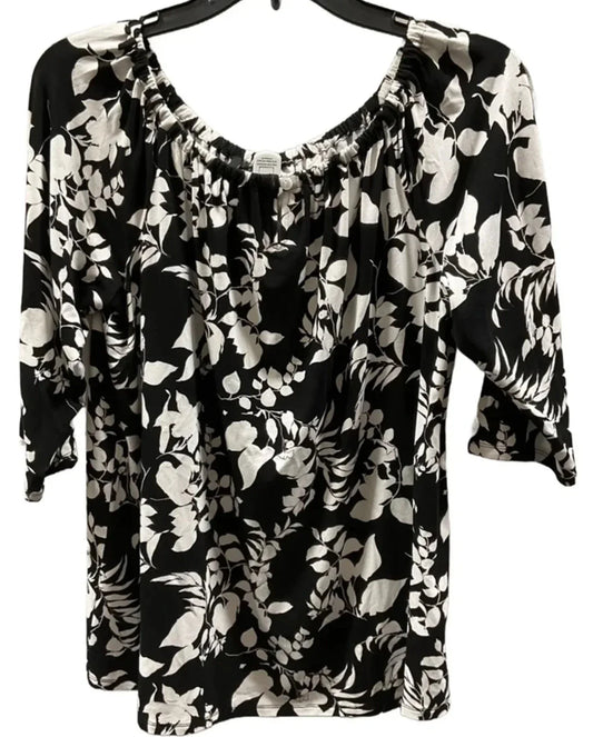 Top 3/4 Sleeve Basic By J. Jill In Black & White, Size: M