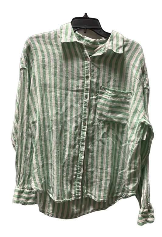 Blouse Long Sleeve By Nicole Miller In Striped Pattern, Size: M