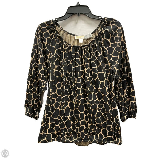 Top 3/4 Sleeve By Michael By Michael Kors In Black & Tan, Size: M