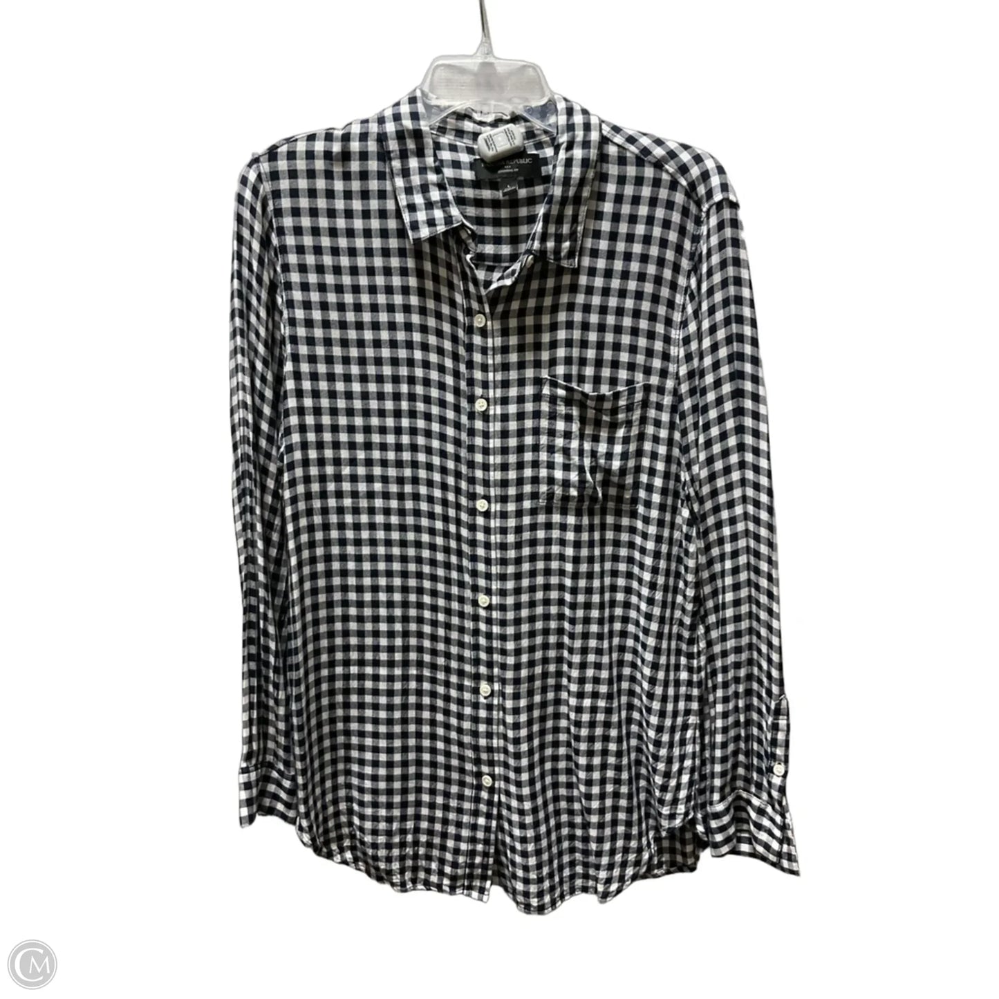 Blouse Long Sleeve By Banana Republic In Plaid Pattern, Size: L